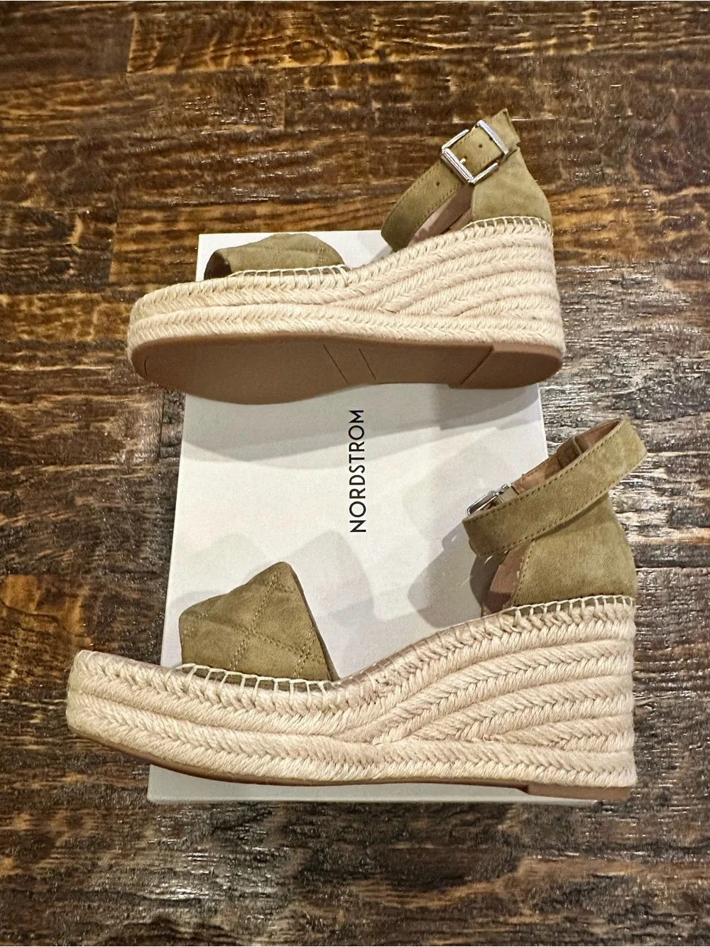 Nordstrom Olive Green Quilted Ankle-Strap Wedge Espadrilles